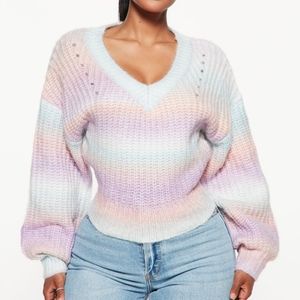 Soft rainbow long sleeve crops cable knit lightweight sweater (L)